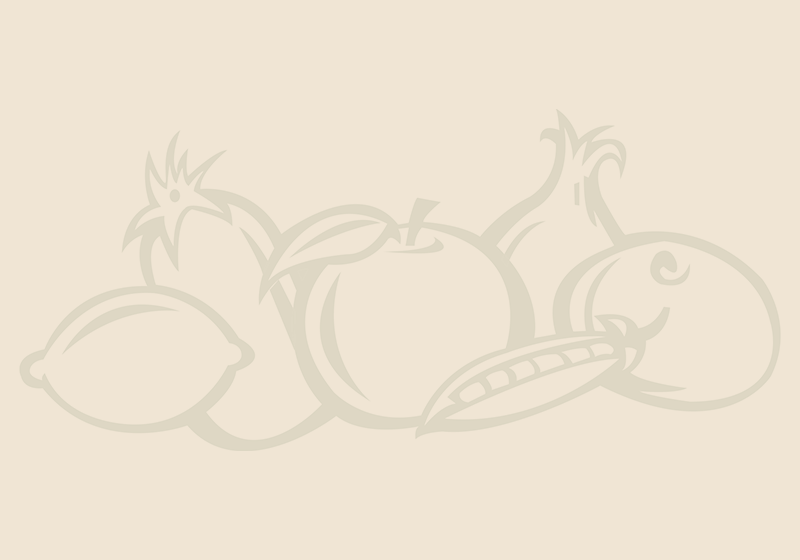 illustration of produce, a lemon, grapefruit, apple, peas, and more